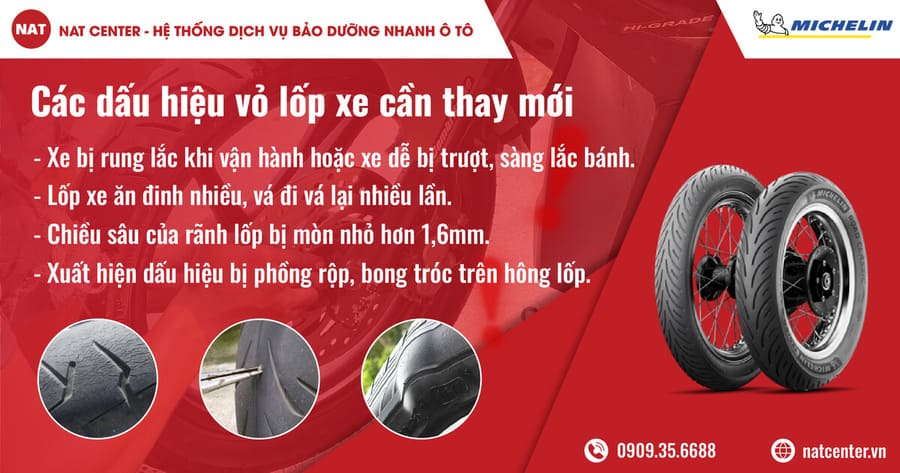 Dấu hiệu cần thay vỏ xe máy Michelin không ruột