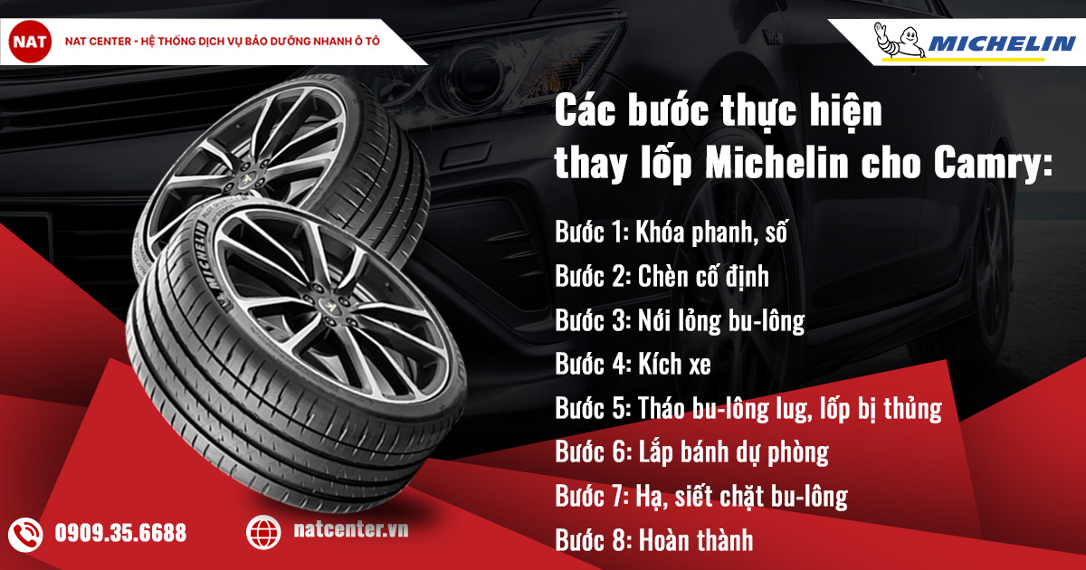 8 bước thay lốp Michelin cho xe Camry đúng chuẩn