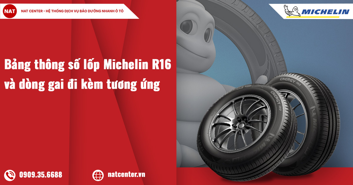 Bảng thông số lốp Michelin R16 kèm giá và dòng gai đi kèm tương ứng