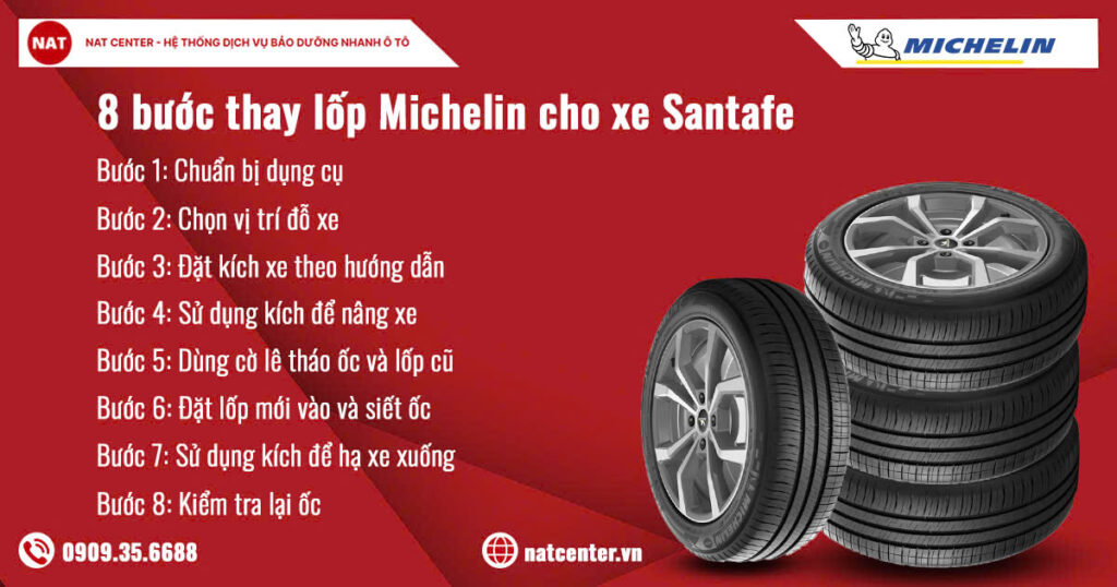 8 bước thay lốp Michelin cho xe Santafe