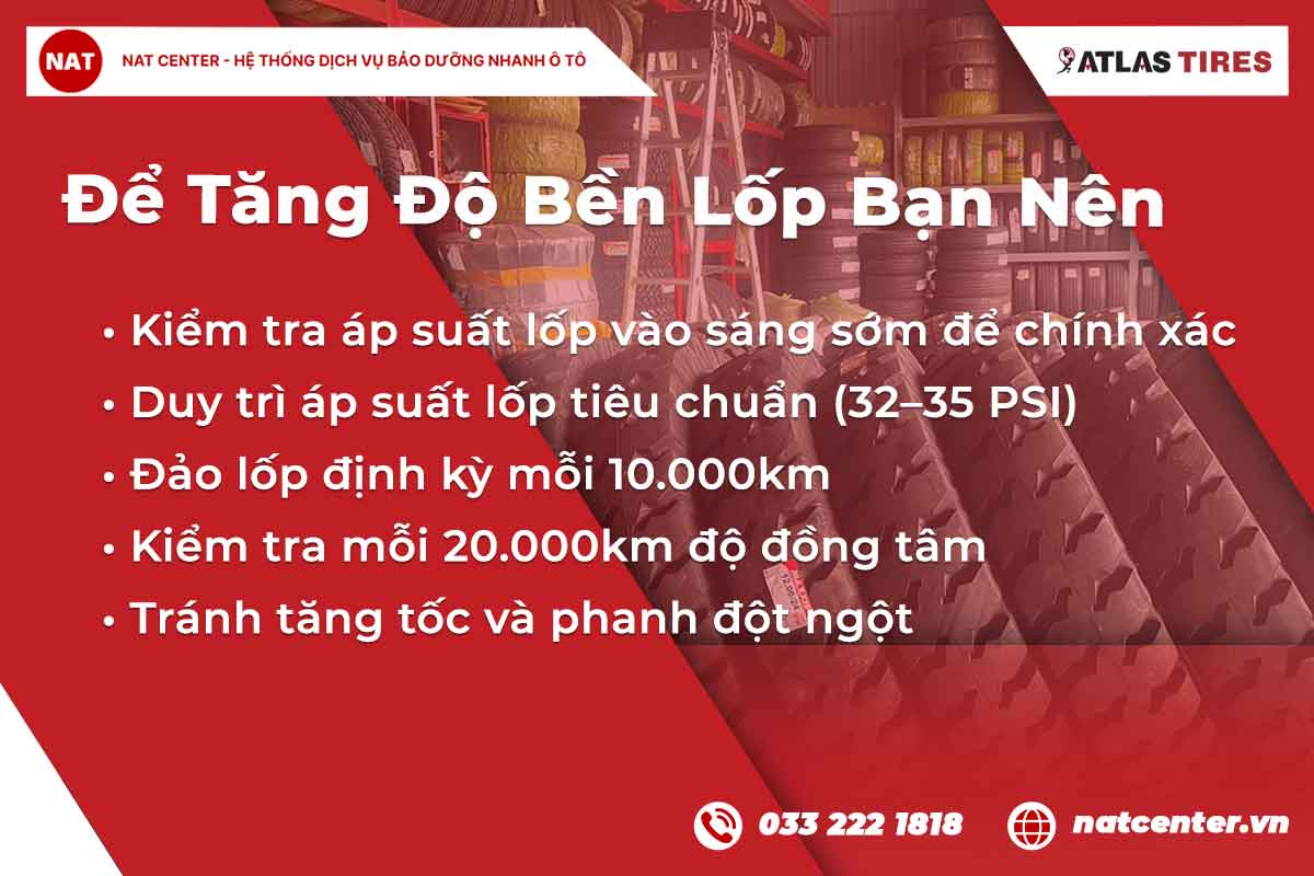 Tăng độ tuổi thọ cho lốp Atlas 215/45R17