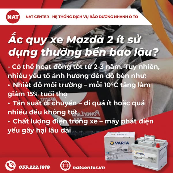 Ắc quy xe Mazda 2 ít sử dụng thường bền bao lâu?
