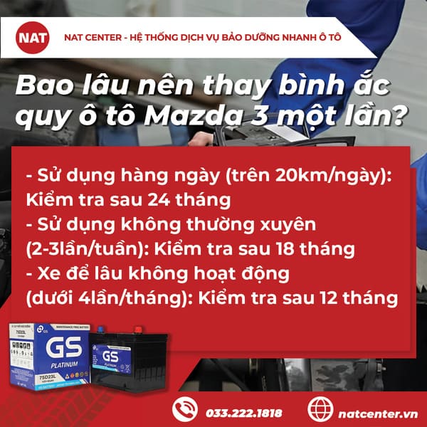 Bao lâu nên thay bình ắc quy ô tô Mazda 3 một lần?