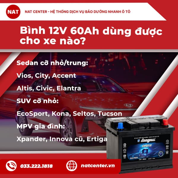 Bình 12V 60Ah dùng được cho xe nào?
