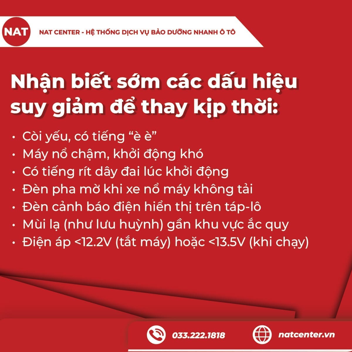 Dấu hiệu ắc quy cho xe phổ thông 45Ah yếu hoặc cần thay
