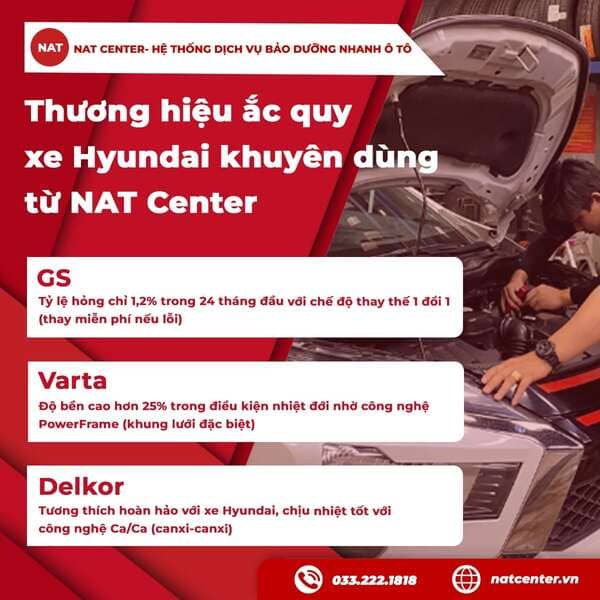 Các thương hiệu ắc quy được khuyên dùng cho xe Hyundai