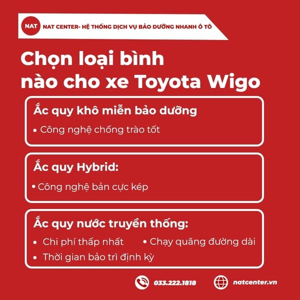 Chọn loại bình nào cho xe Toyota Wigo – khô, nước hay miễn bảo dưỡng?