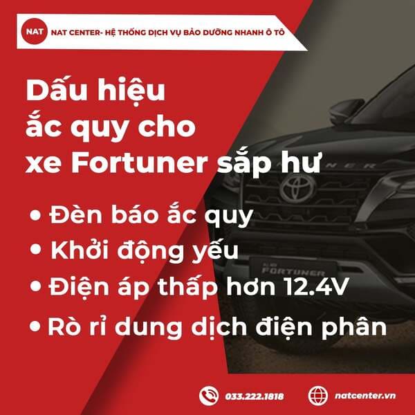 Dấu hiệu ắc quy Fortuner sắp hư