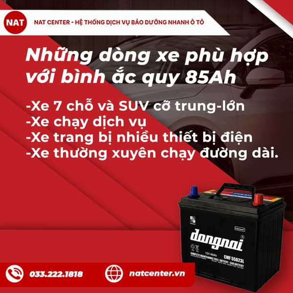 Những dòng xe phù hợp với bình ắc quy 85Ah
