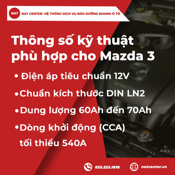 Thông số kỹ thuật phù hợp cho Mazda 3