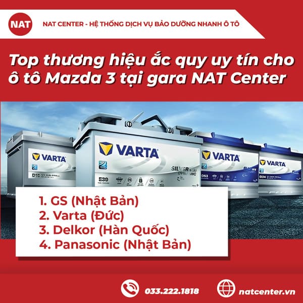 Top thương hiệu ắc quy uy tín cho ô tô Mazda 3