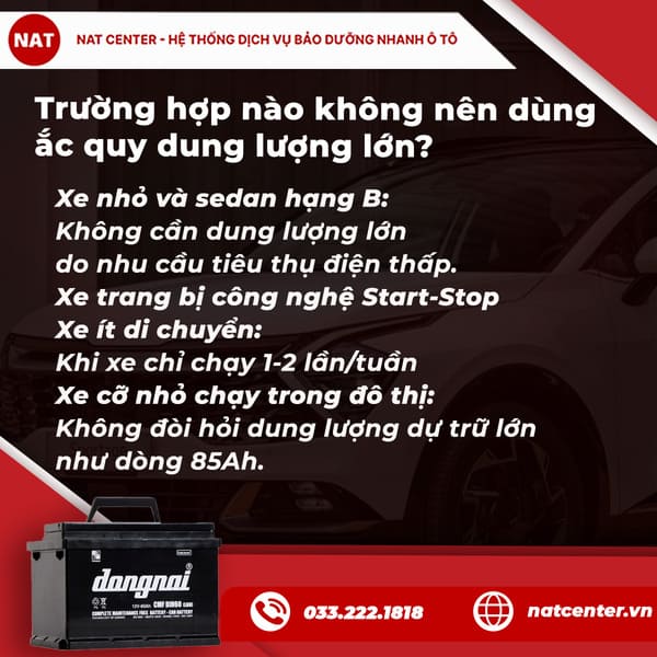 Trường hợp nào không nên dùng ắc quy dung lượng lớn?