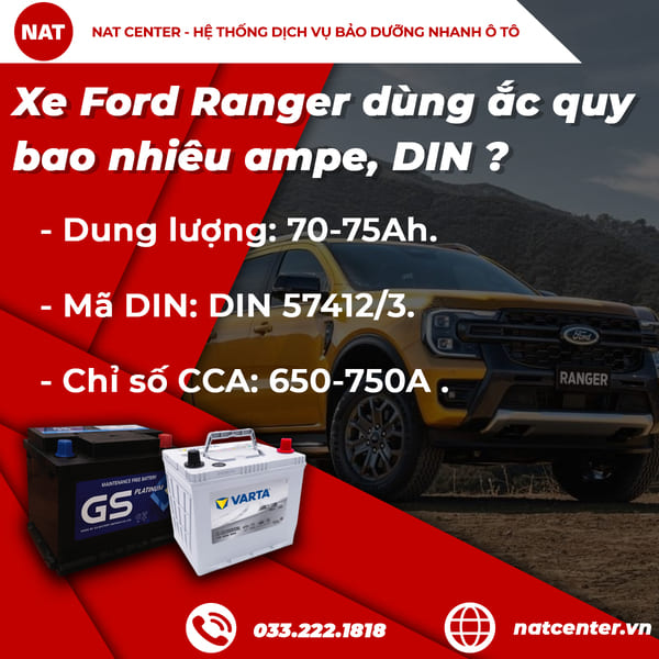 Xe Ford Ranger dùng ắc quy bao nhiêu ampe? Bao nhiêu DIN?