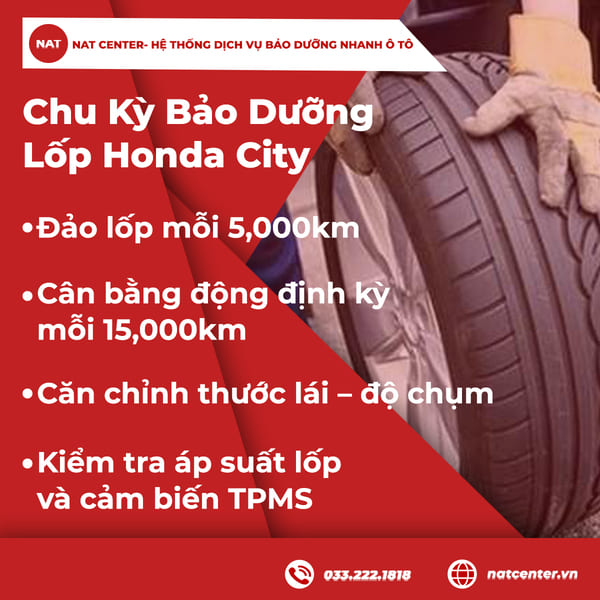 chu kỳ bảo dưỡng lốp Honda City