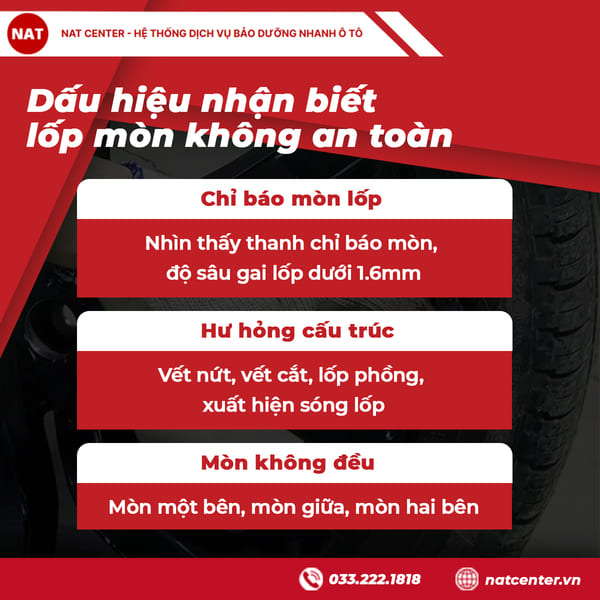 Dấu hiệu nhận biết lốp mòn không an toàn