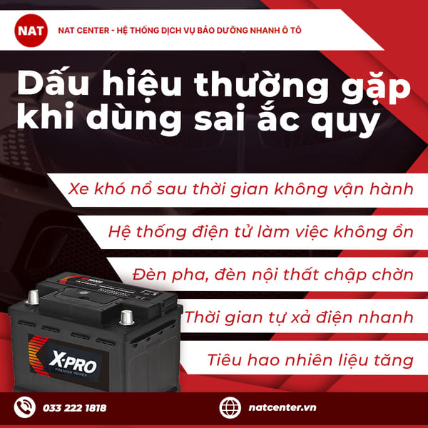 Các dấu hiệu thường gặp khi dùng sai loại ắc quy