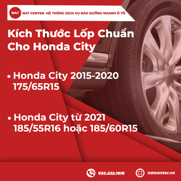 kích thước lốp chuẩn cho Honda City