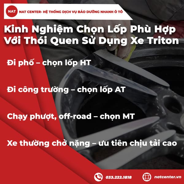 Kinh nghiệm chọn lốp phù hợp với thói quen sử dụng xe Triton