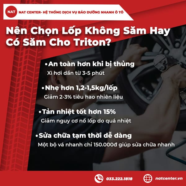 Nên chọn lốp không săm hay có săm cho Triton?