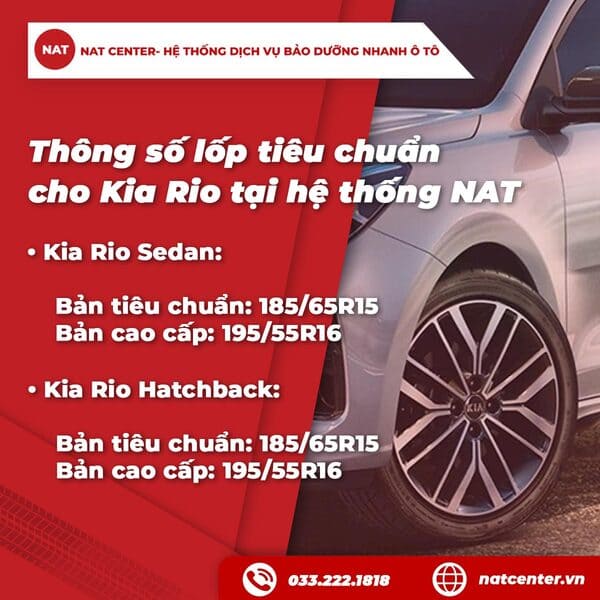 Thông số lốp tiêu chuẩn cho Kia Rio