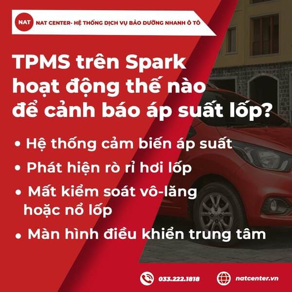 TPMS trên Spark hoạt động thế nào để cảnh báo áp suất lốp?