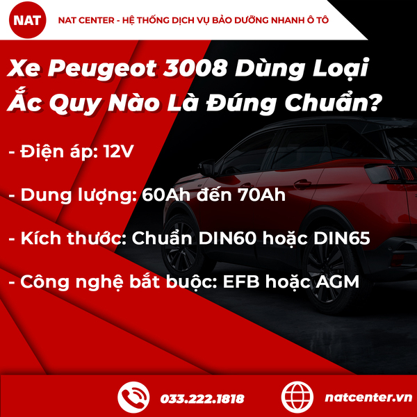 Xe Peugeot 3008 dùng loại ắc quy nào là đúng chuẩn