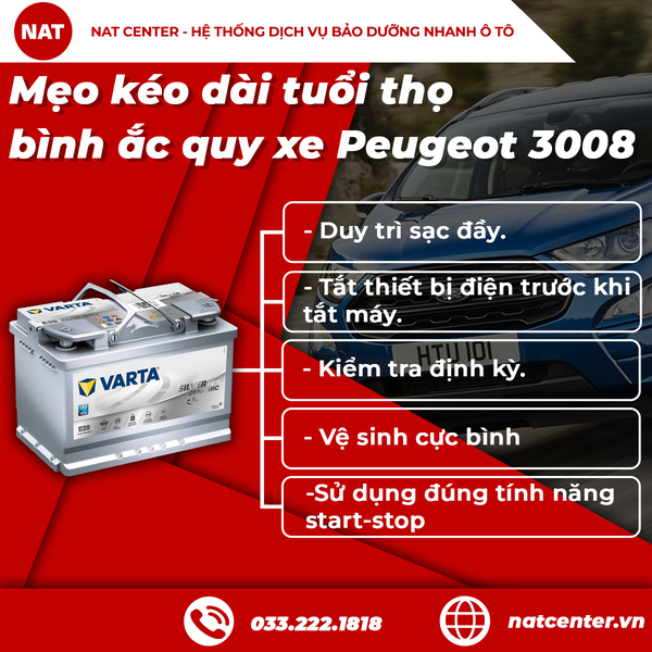 Mẹo kéo dài tuổi thọ bình ắc quy xe Peugeot 3008
