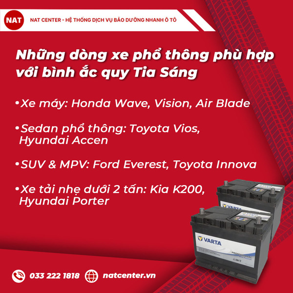 Những dòng xe phổ thông phù hợp với bình ác quy Tia Sáng