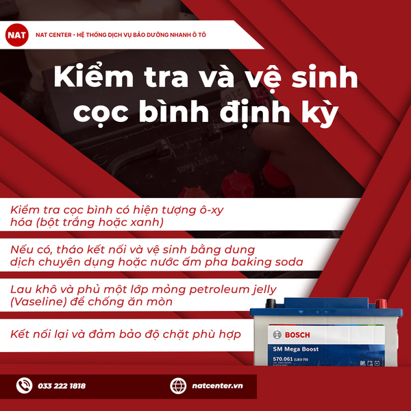 Kiểm tra và vệ sinh cọc bình định kỳ