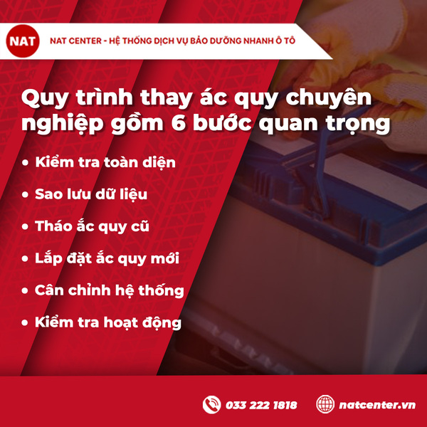 Quy trình thay ắc quy chuyên nghiệp gồm 6 bước quan trọng