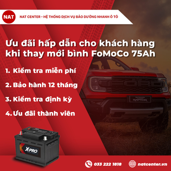 Ưu đãi hấp dẫn cho khách hàng khi thay mới bình FoMoCo 75Ah