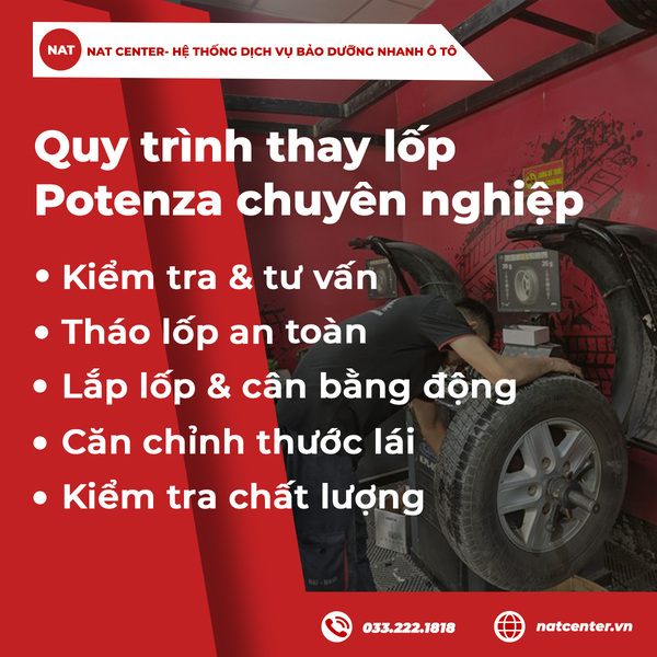 Quy trình thay lốp Potenza chuyên nghiệp