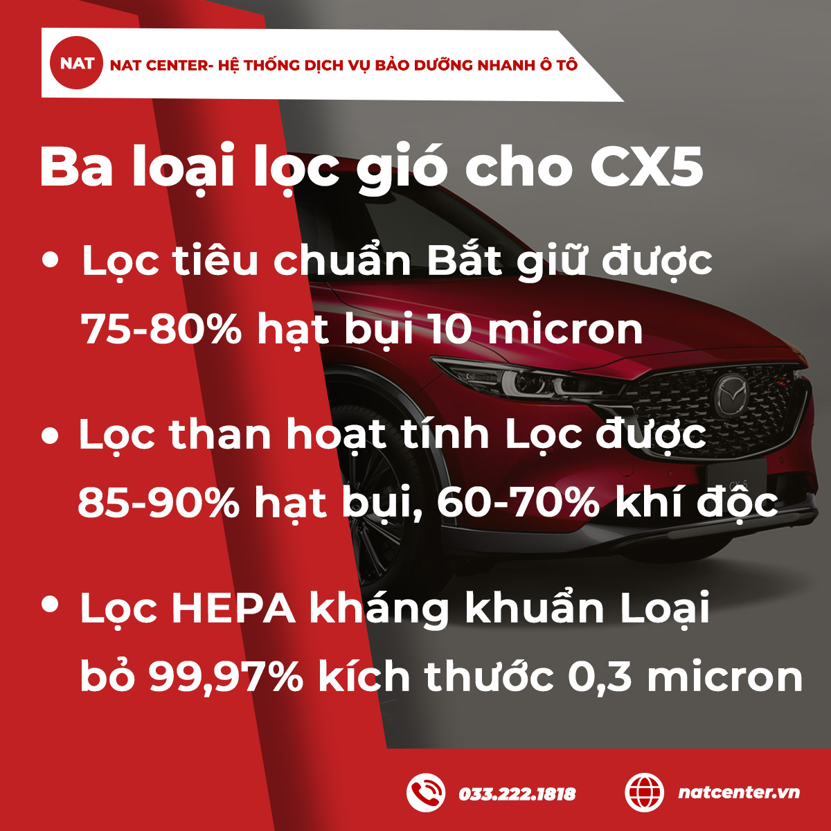 Ba loại lọc gió cho CX5