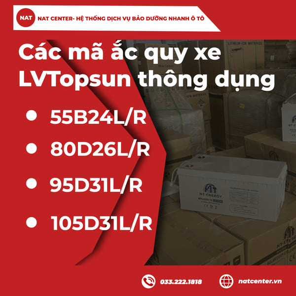Các mã ắc quy xe LVTopsun thông dụng