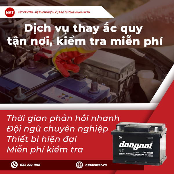 Dịch vụ thay ắc quy tận nơi, kiểm tra miễn phí
