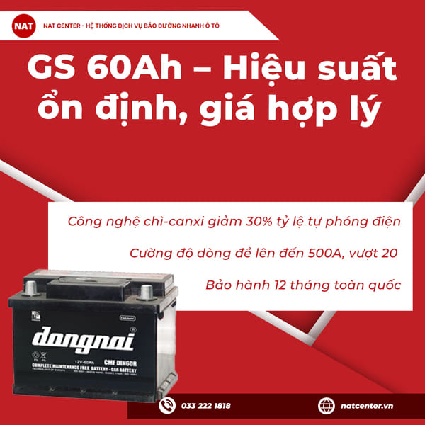 GS 60Ah - Hiệu suất ổn định, giá hợp lý