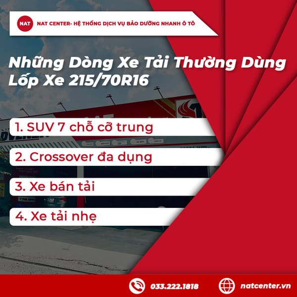 Những Dòng Xe Thường Dùng Lốp 215/70R16