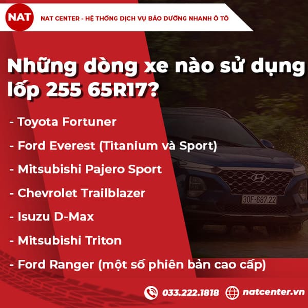 Những dòng xe nào sử dụng lốp 255 65R17?