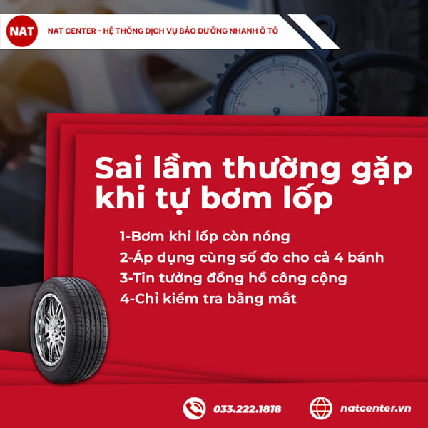 Sai lầm thường gặp khi tự bơm lốp tại nhà hoặc trạm xăng