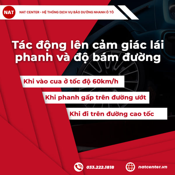 Tác động lên cảm giác lái, phanh và độ bám đường