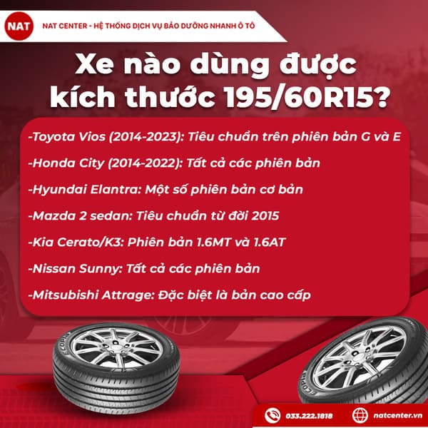 Xe nào dùng được kích thước 195/60R15?