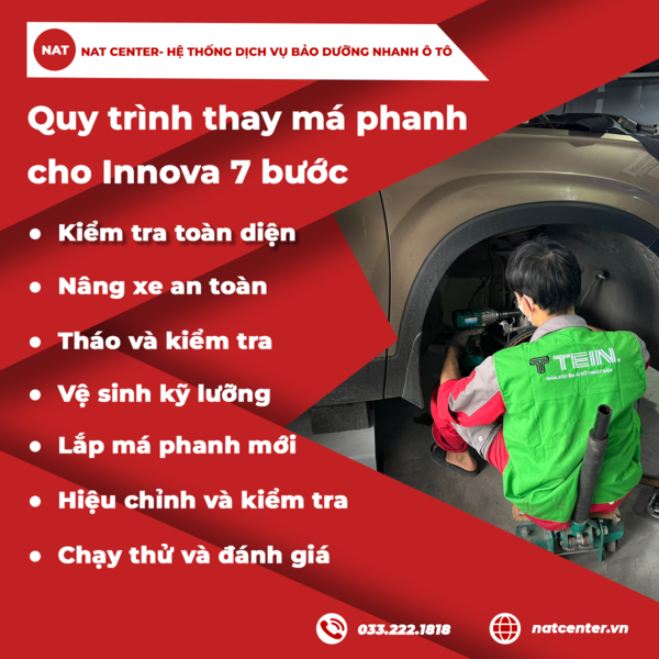 Quy trình thay má phanh cho Innova 7 bước