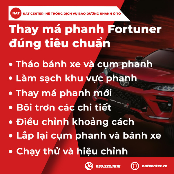 Thay má phanh Fortuner đúng tiêu chuẩn