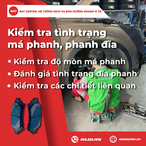 Kiểm tra tình trạng má phanh phanh đĩa