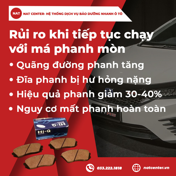 Rủi ro khi tiếp tục chạy với má phanh mòn