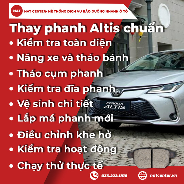 Các bước thay má phanh Altis đạt chuẩn