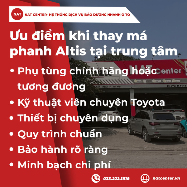 Ưu điểm khi thay má phanh Altis tại trung tâm