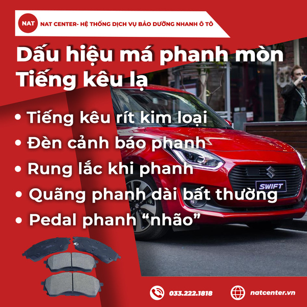 Dấu hiệu má phanh mòn Tiếng kêu lạ, quãng phanh dài