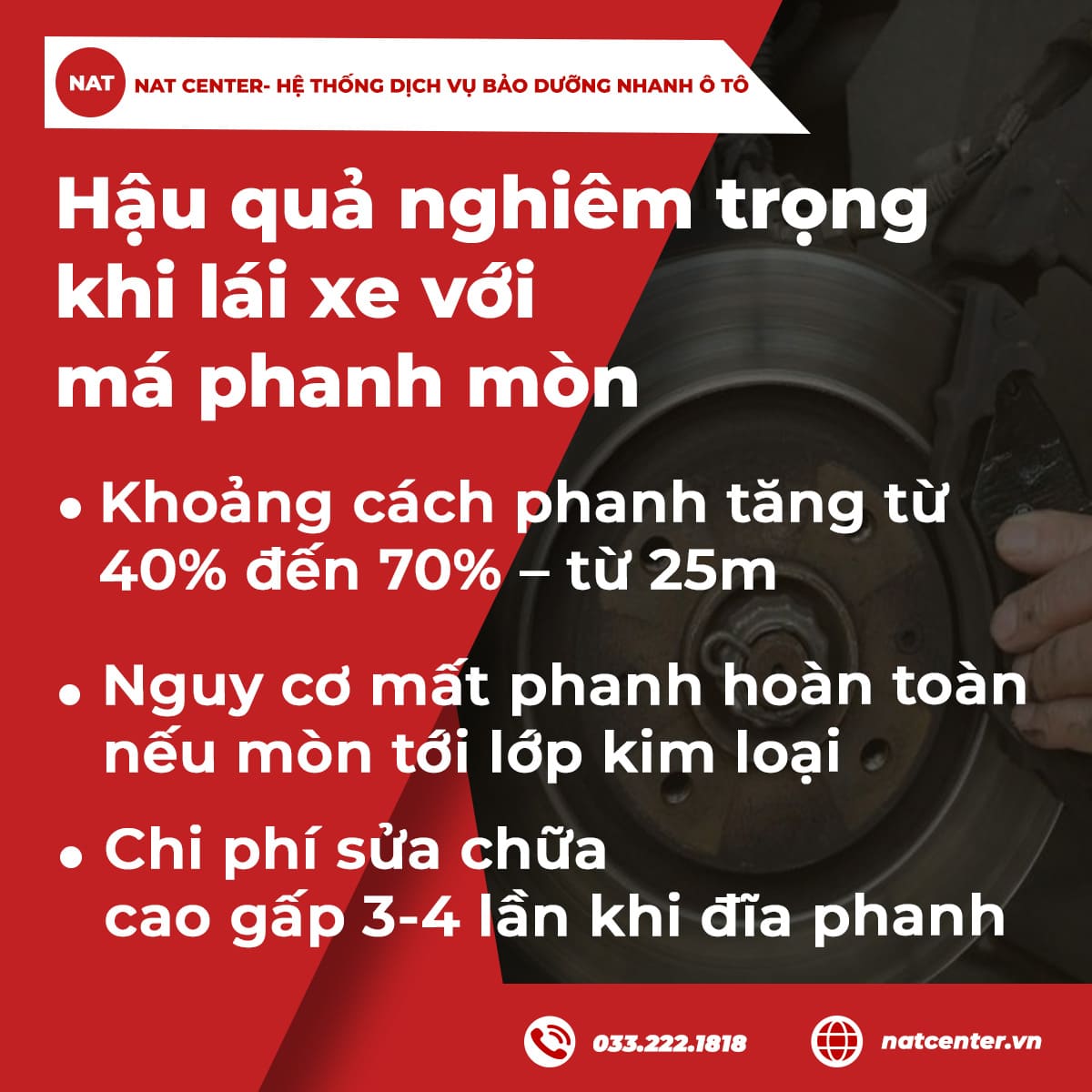 Hậu quả nghiêm trọng khi lái xe với má phanh mòn
