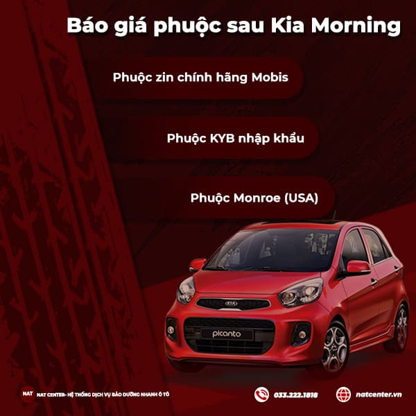 Báo giá phuộc sau Kia Morning - Chuẩn giá thị trường 2025 từ hệ thống NAT